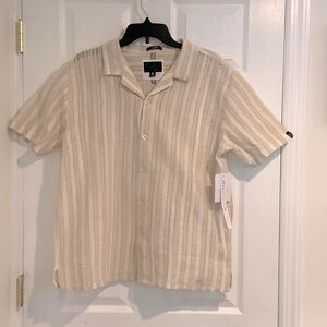 NWT MODERN CULTURE Mens Beige Neutral Striped OpenKnit Vacation Spring Shirt XL